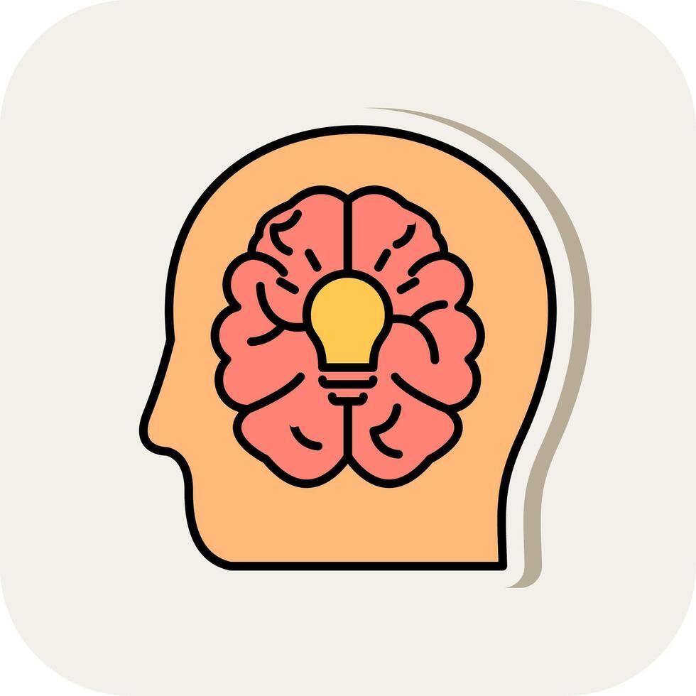 Brain Line Filled White Shadow Icon vector