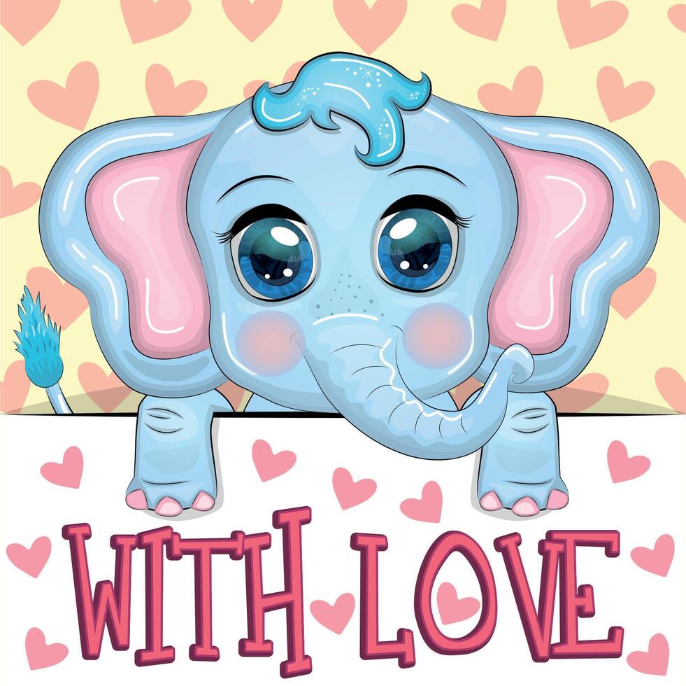 Love you valentine's day greeting card with animal. Cute hero with beautiful eyes, expressive vector