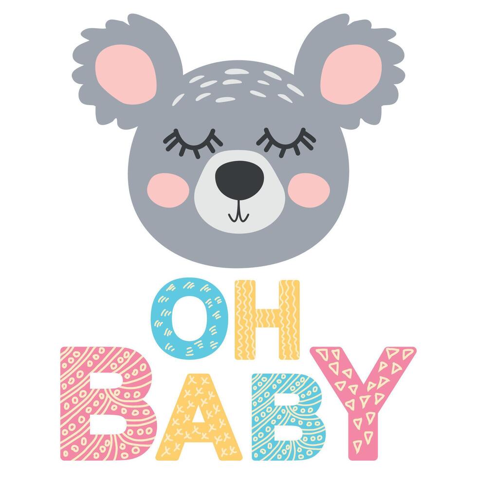 Cute face of an animal with lettering. Childish print for nursery in a Scandinavian style. baby posters, cards, clothes vector