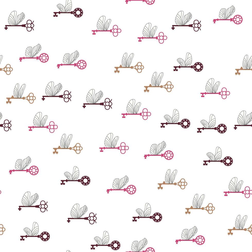 Seamless pattern with magic keys with wings. . vector