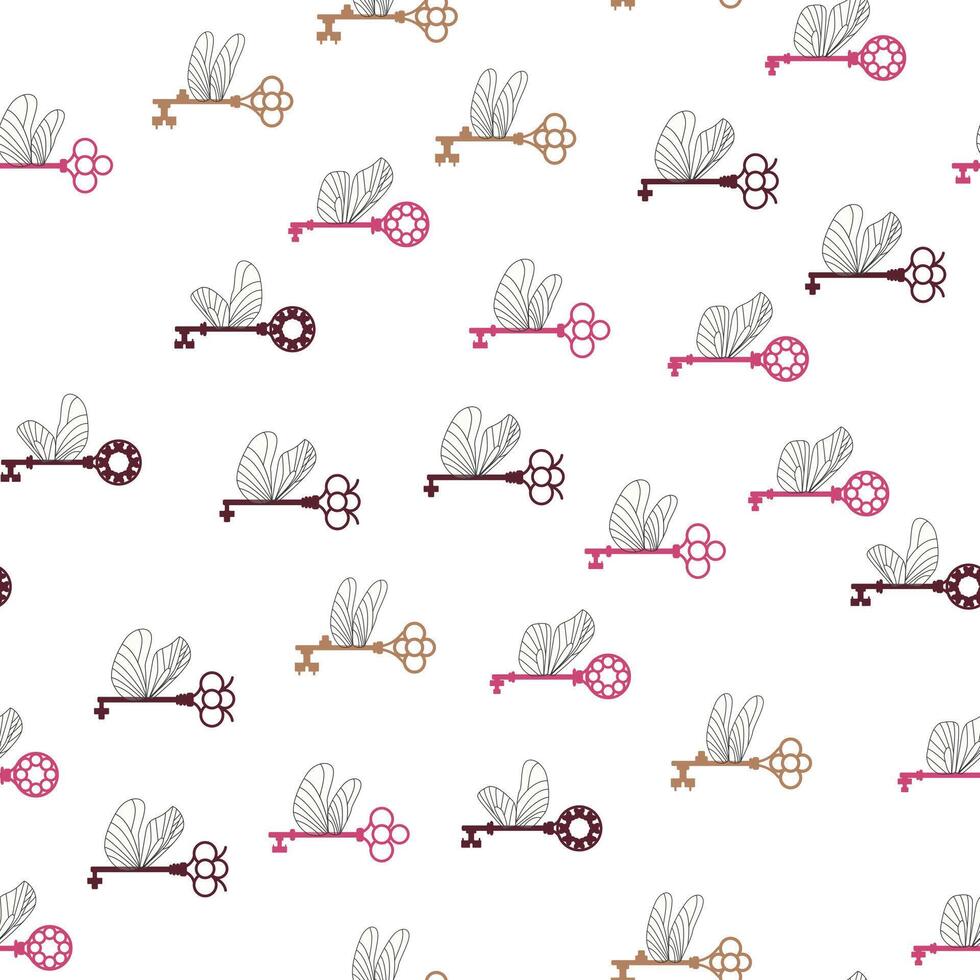 Seamless pattern with magic keys with wings. . vector