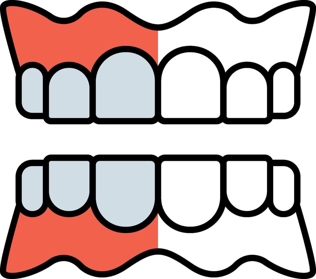 dentadura lleno medio cortar icono vector