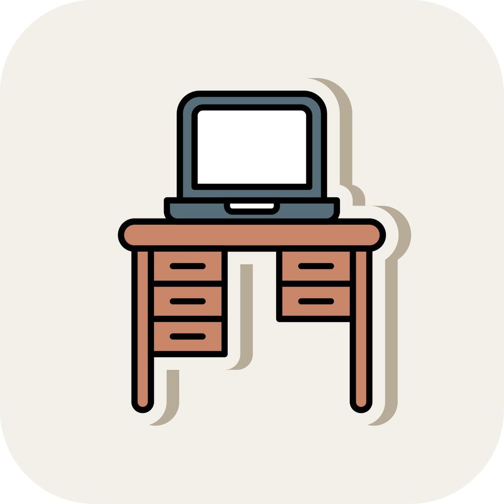 Office Desk Line Filled White Shadow Icon vector