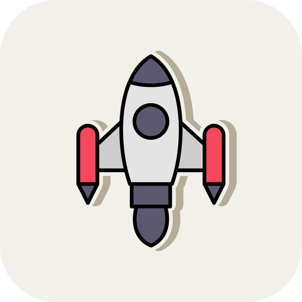 Space Ship Launch Line Filled White Shadow Icon vector