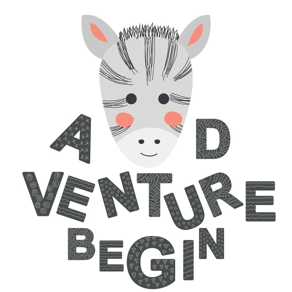 Cute face of an animal with lettering. Childish print for nursery in a Scandinavian style. baby posters, cards, clothes vector