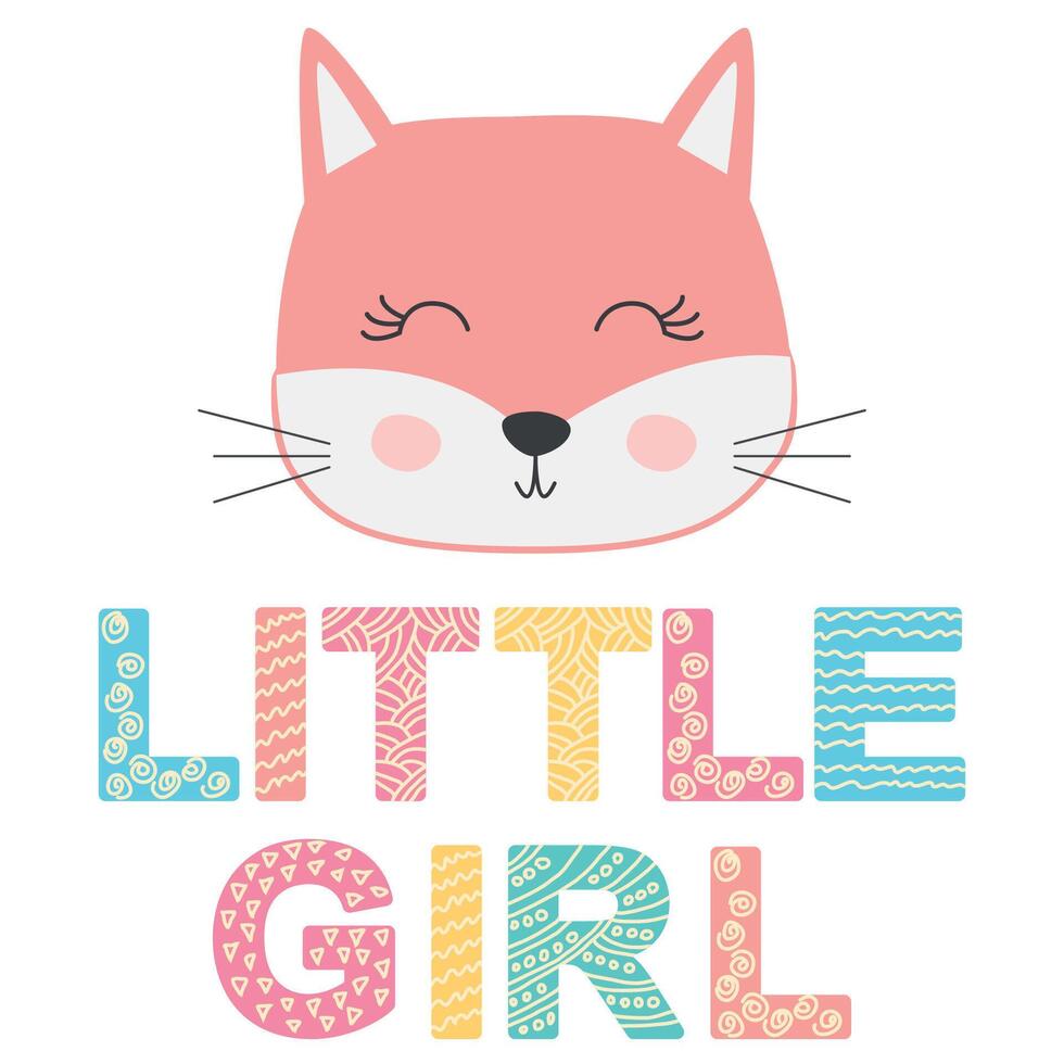 Cute face of an animal with lettering. Childish print for nursery in a Scandinavian style. baby posters, cards, clothes vector