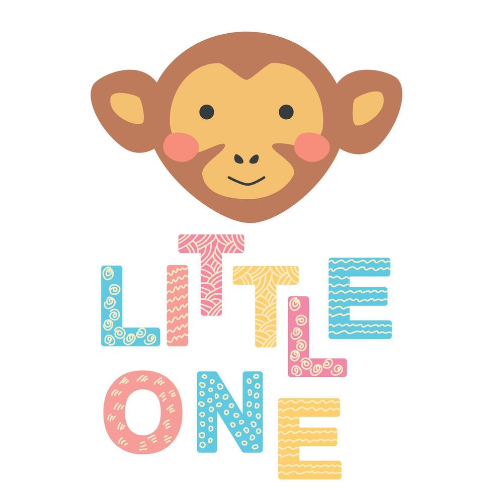 Cute face of an animal with lettering. Childish print for nursery in a Scandinavian style. baby posters, cards, clothes vector