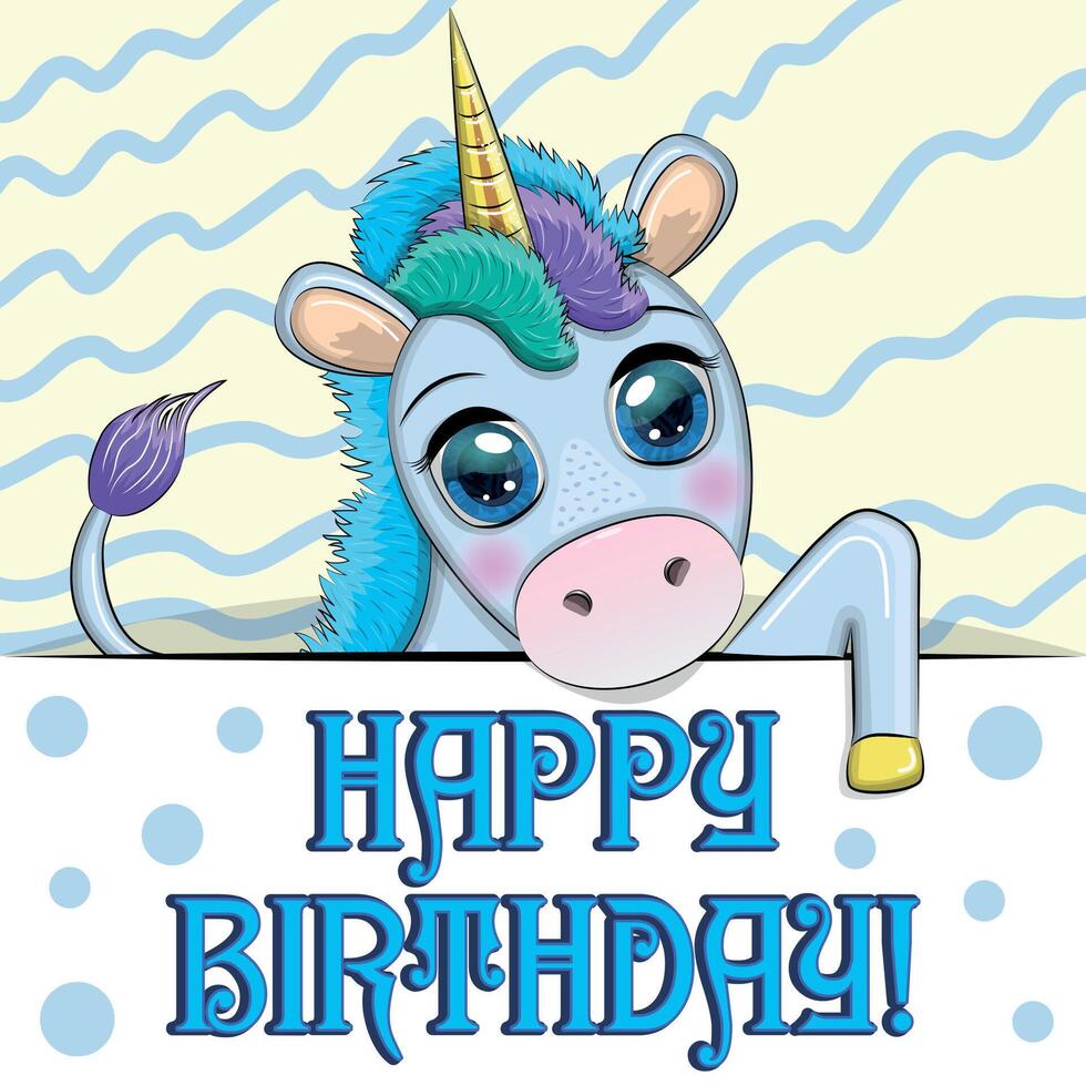 Happy birthday cards with animals. Cute hero with beautiful eyes vector