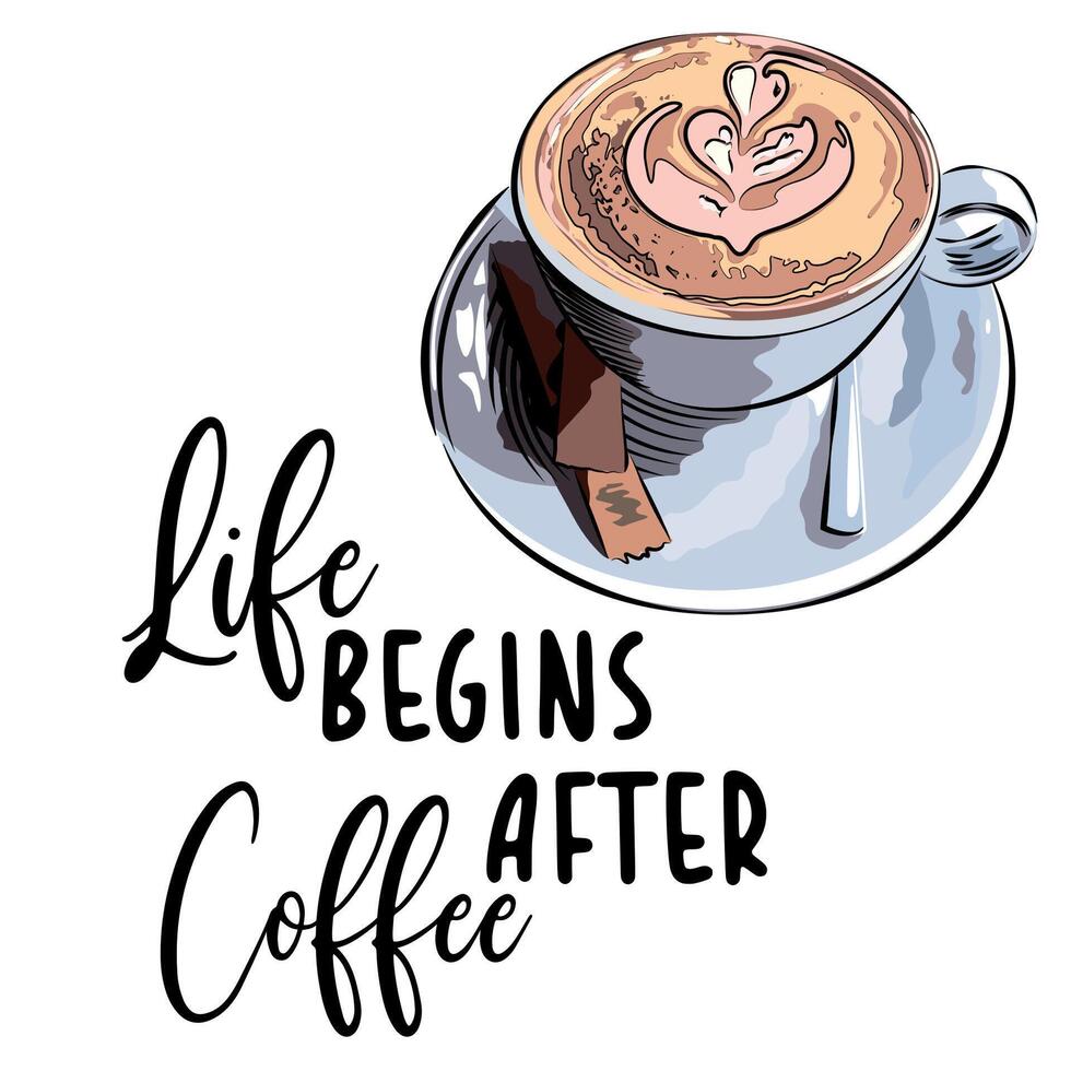 Cup of cappuccino with the inscription But first coffee vector