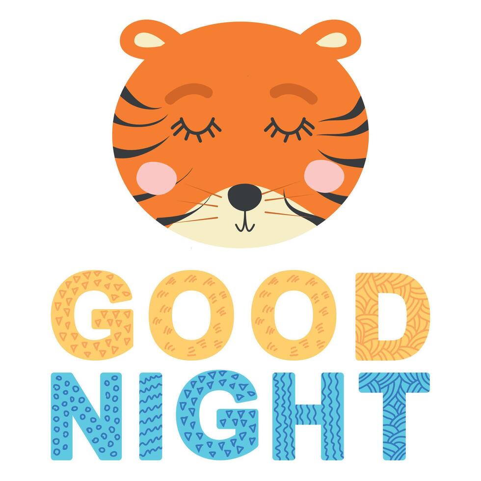 Cute face of an animal with lettering. Childish print for nursery in a Scandinavian style. baby posters, cards, clothes vector