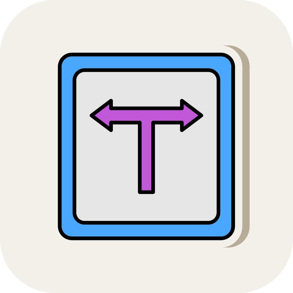 T Junction Line Filled White Shadow Icon vector