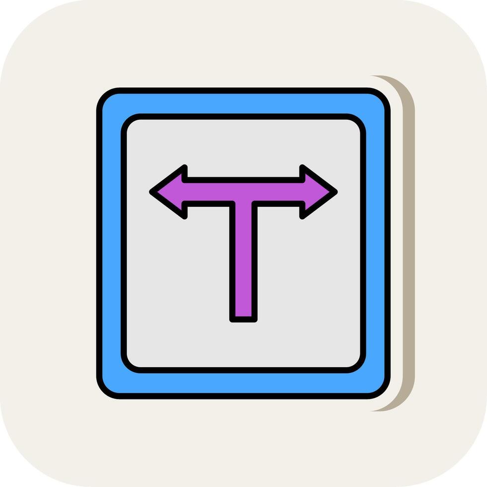 T Junction Line Filled White Shadow Icon vector