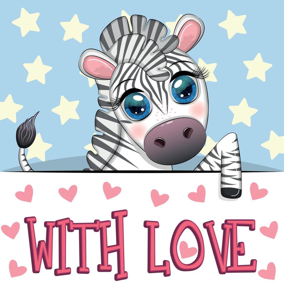 Love you valentine's day greeting card with animal. Cute hero with beautiful eyes, expressive vector