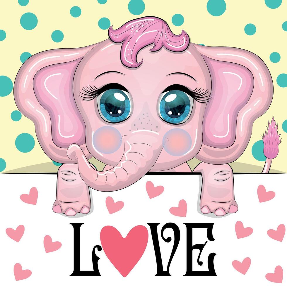 Love you valentine's day greeting card with animal. Cute hero with beautiful eyes, expressive vector