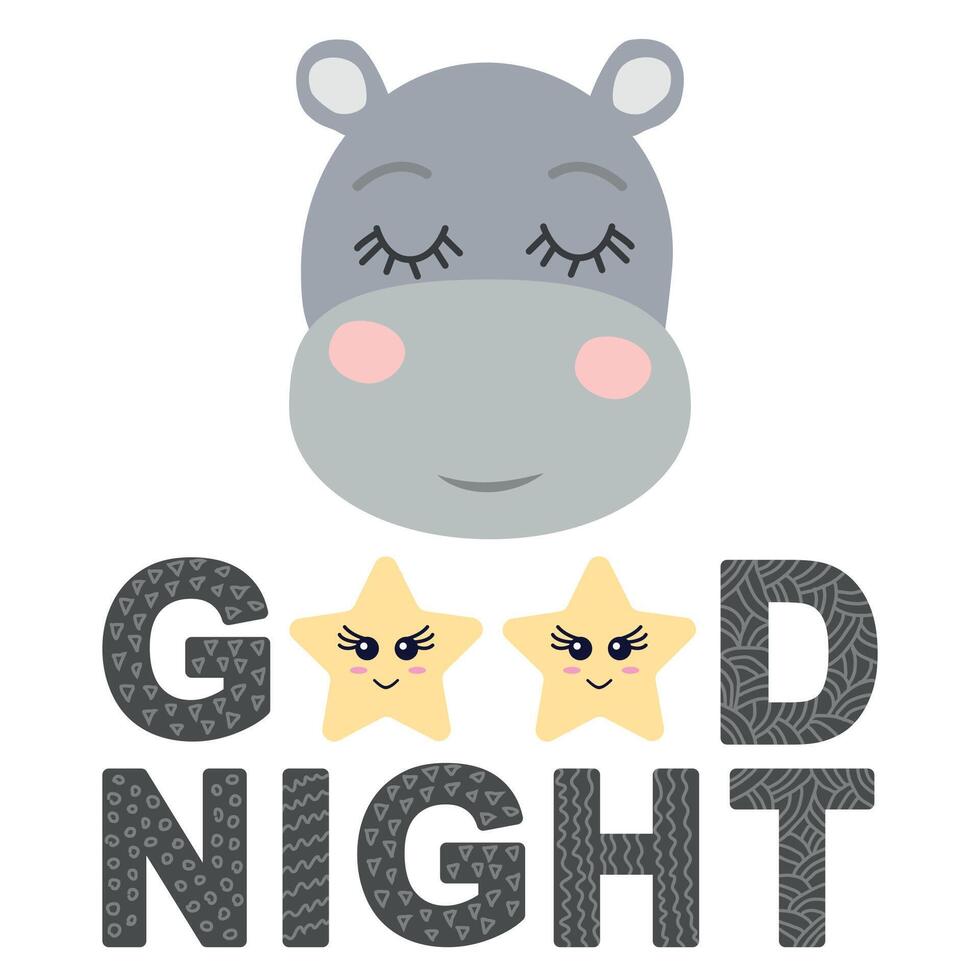 Cute face of an animal with lettering. Childish print for nursery in a Scandinavian style. baby posters, cards, clothes vector