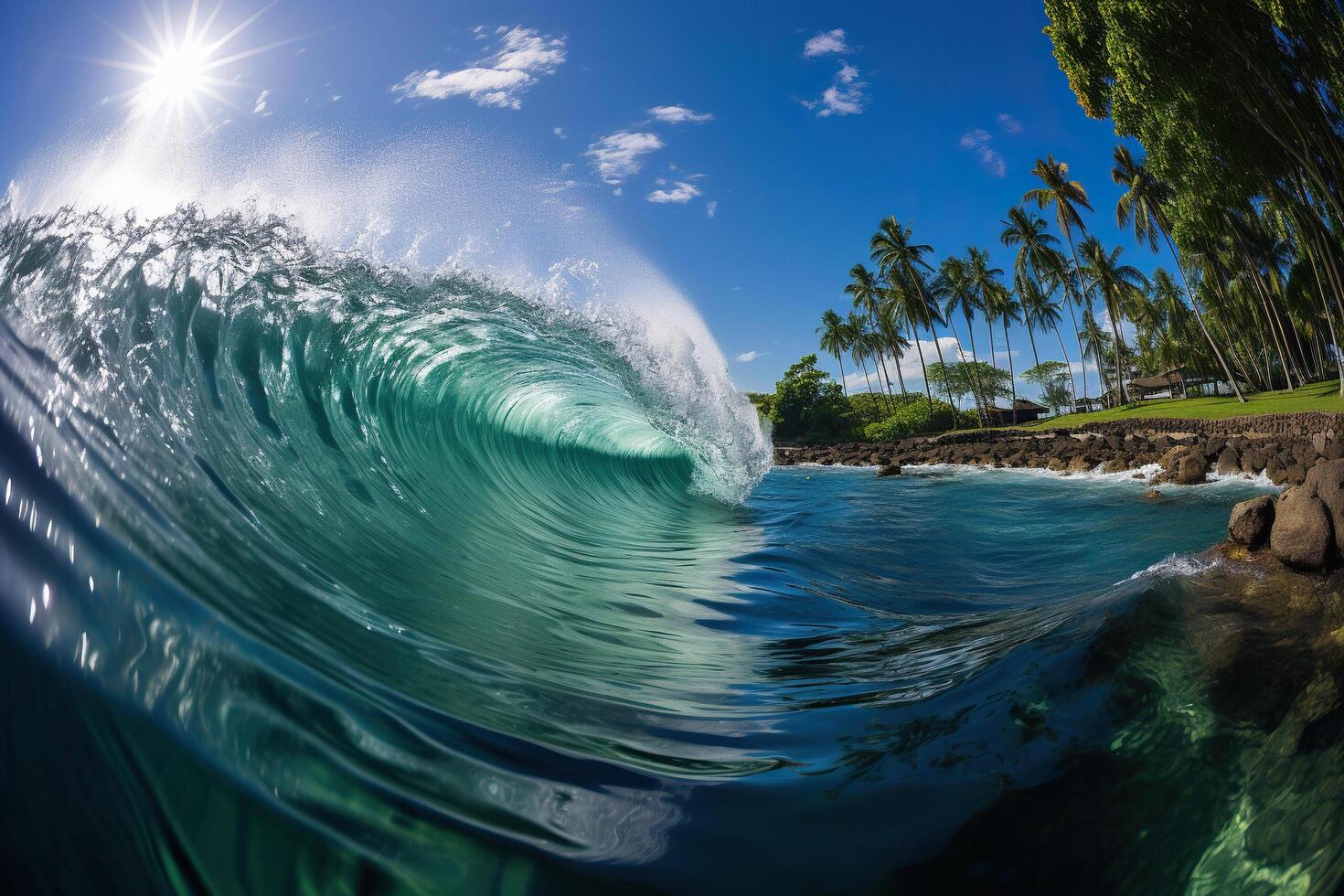 poderoso espumoso arremolinándose mar ola. surf ola. generado por artificial inteligencia foto