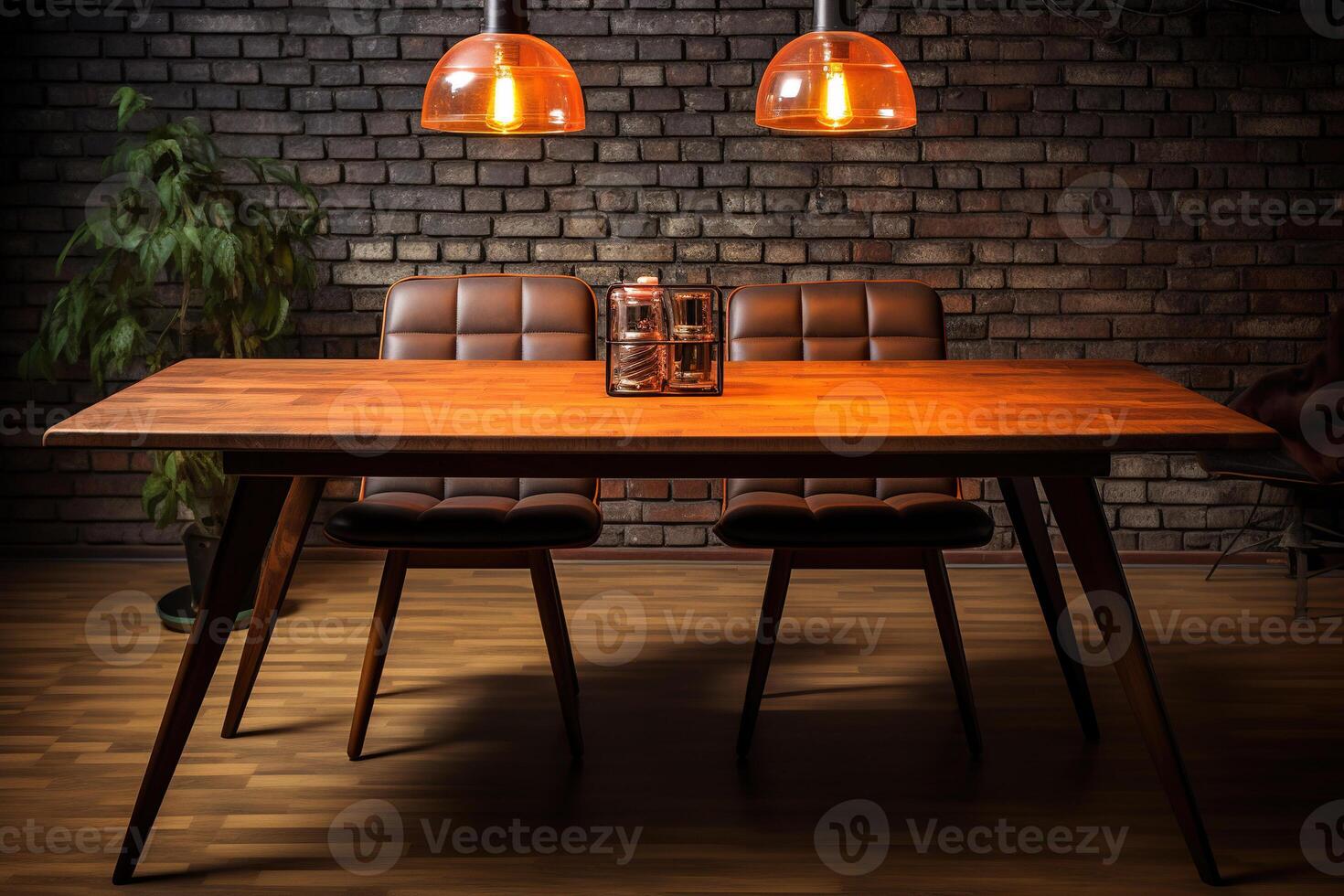 Table and chairs in a bar in a loft style. photo