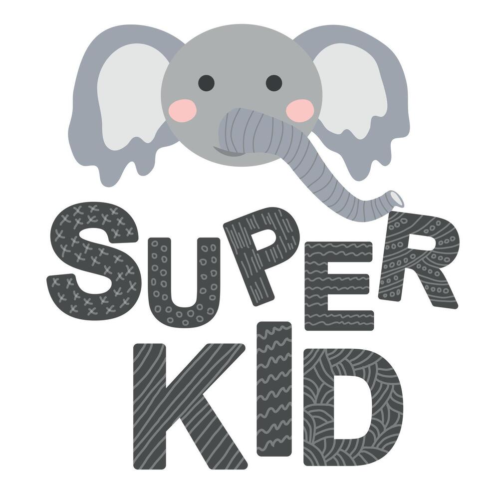 Cute face of an animal with lettering. Childish print for nursery in a Scandinavian style. baby posters, cards, clothes vector