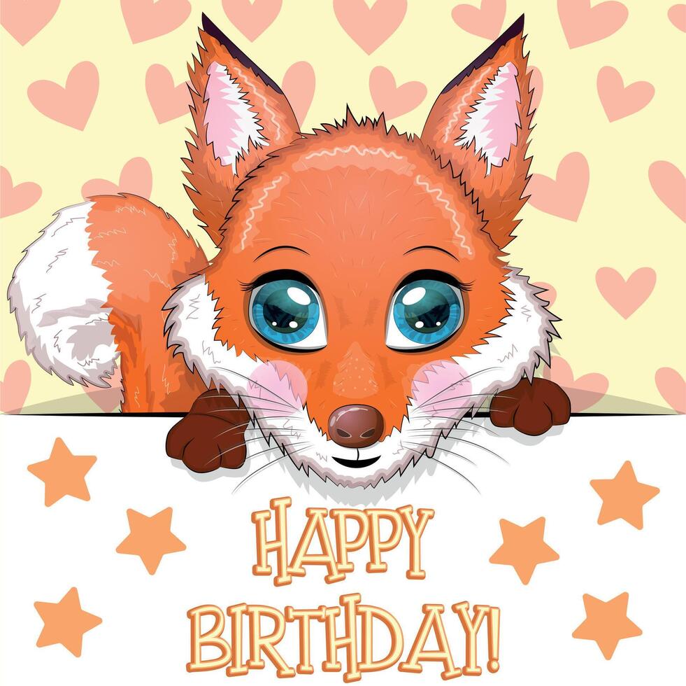 Happy birthday cards with animals. Cute hero with beautiful eyes vector