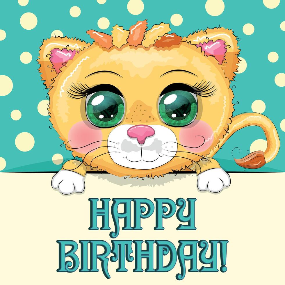 Happy birthday cards with animals. Cute hero with beautiful eyes vector