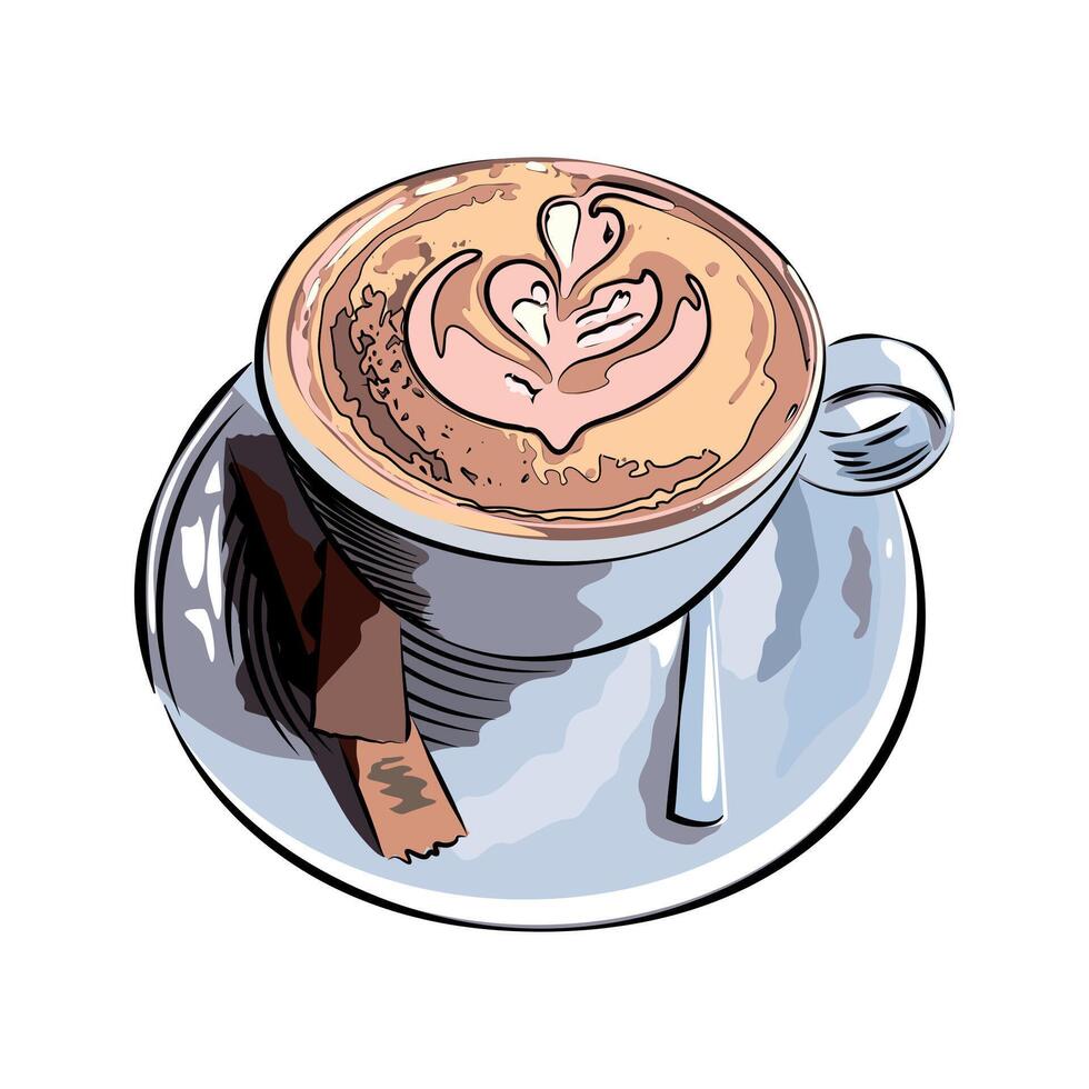 Cup of cappuccino with the inscription But first coffee vector