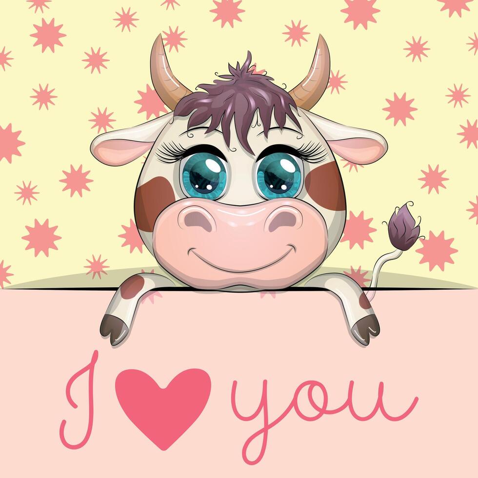 amor usted San Valentín día saludo tarjeta con animal. linda héroe con hermosa ojos, expresivo vector