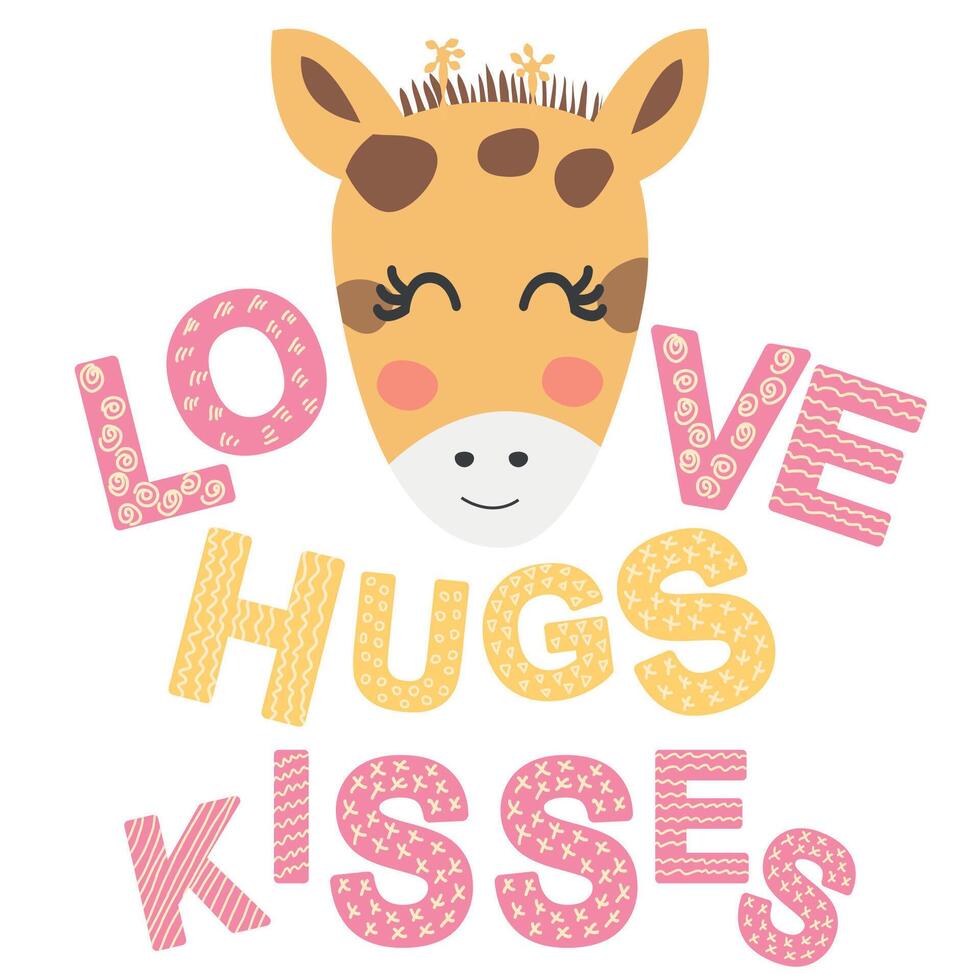 Cute face of an animal with lettering. Childish print for nursery in a Scandinavian style. baby posters, cards, clothes vector