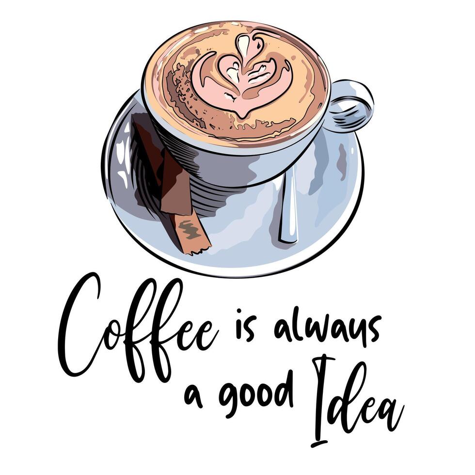 Cup of cappuccino with the inscription But first coffee vector