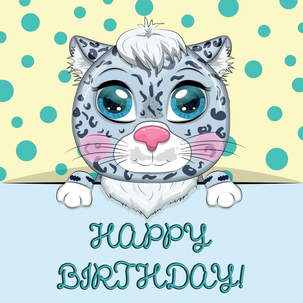 Happy birthday cards with animals. Cute hero with beautiful eyes vector