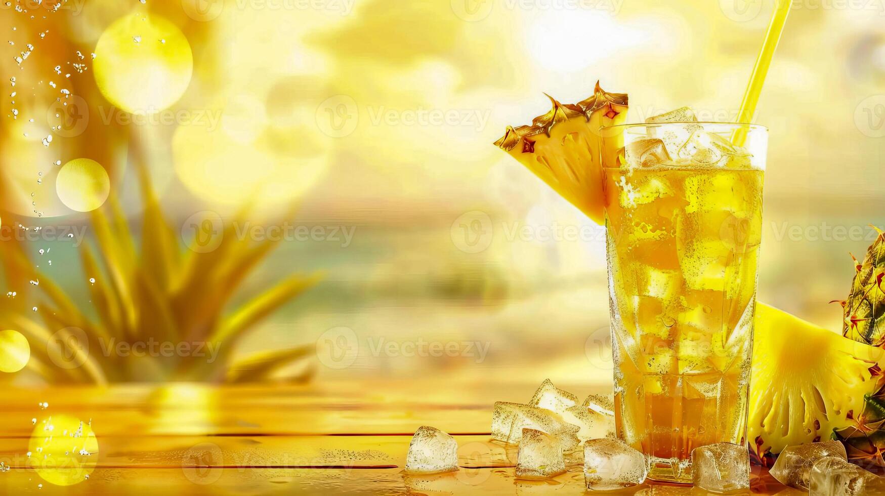 Glass with pineapple juice, pineappleand splashes of water. . photo