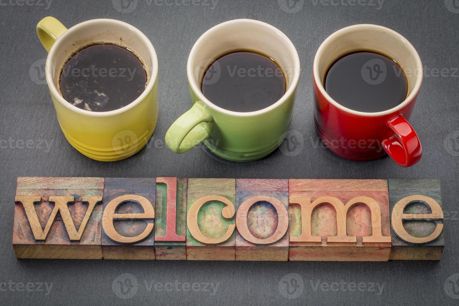 welcome sign in vintage wood type photo