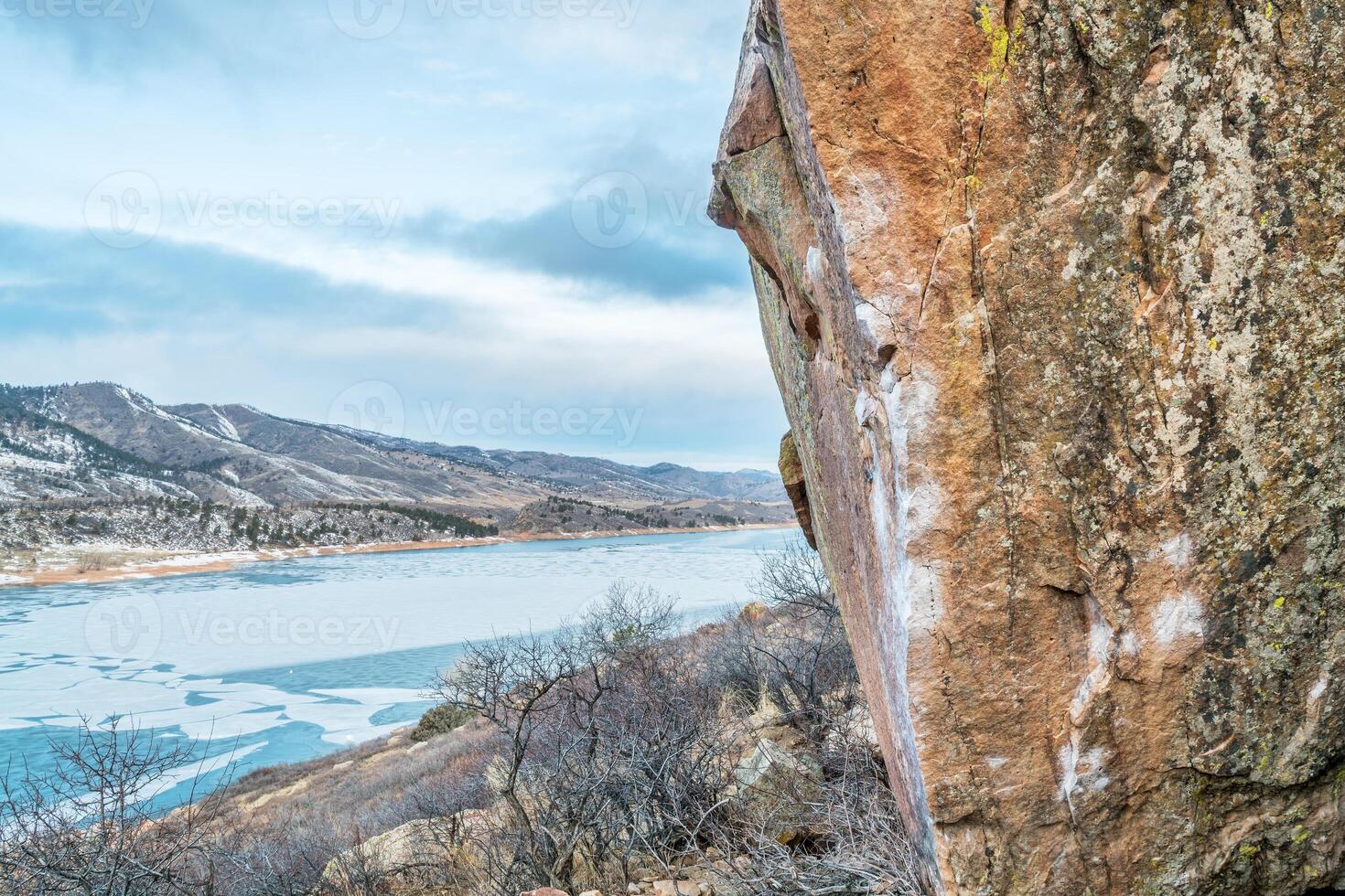 climbing wall with white chalk marks photo