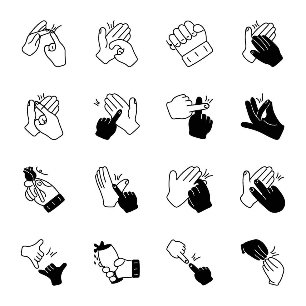 Collection of Hand Signals Glyph Icons vector