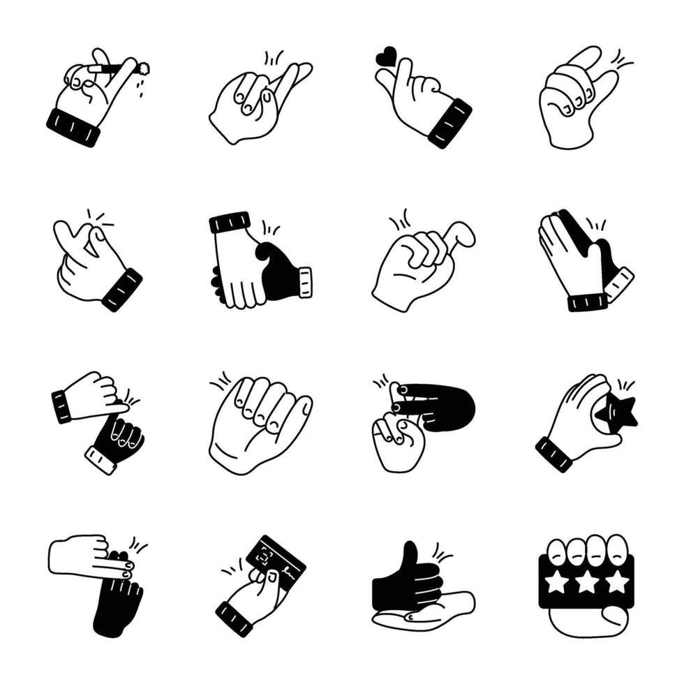 Set of 16 Glyph Style Hand Icons vector