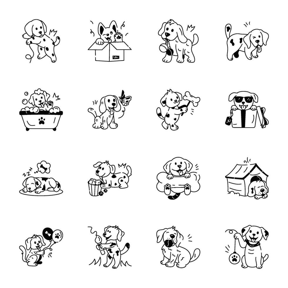 Collection of Pet Grooming Doodle Icons vector