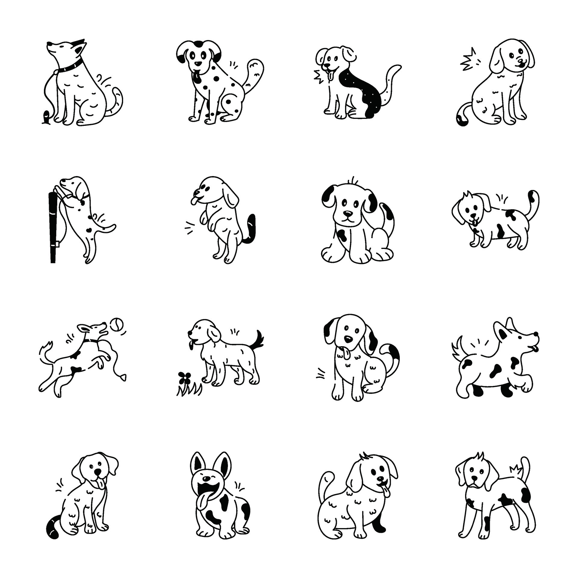 Set of 16 Dog Doodle Icons 42775034 Vector Art at Vecteezy