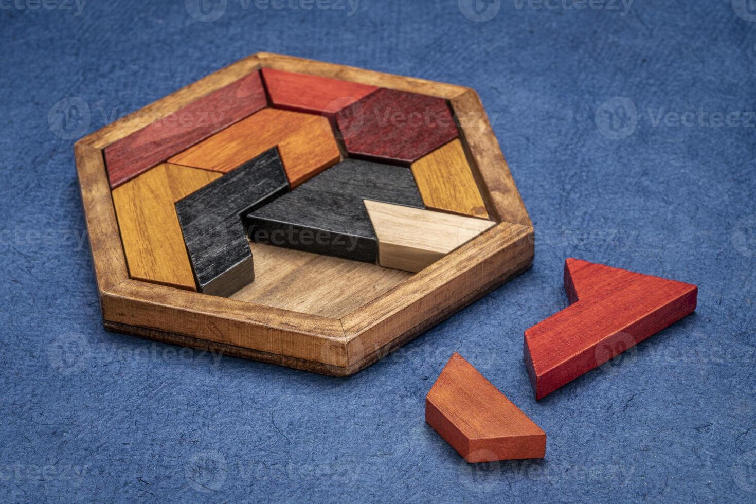wooden hexagon tangram puzzle photo