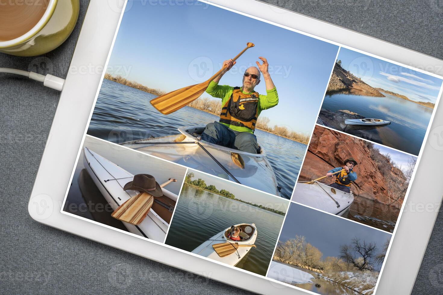 paddling a decked expedition canoe on lakes and rivers in Colorado photo