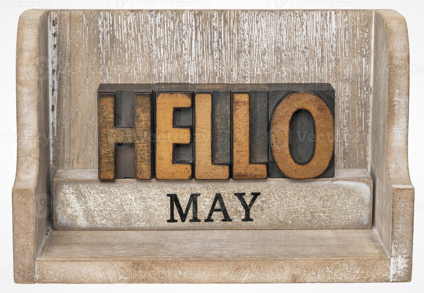 Hello May in vintage wood type photo