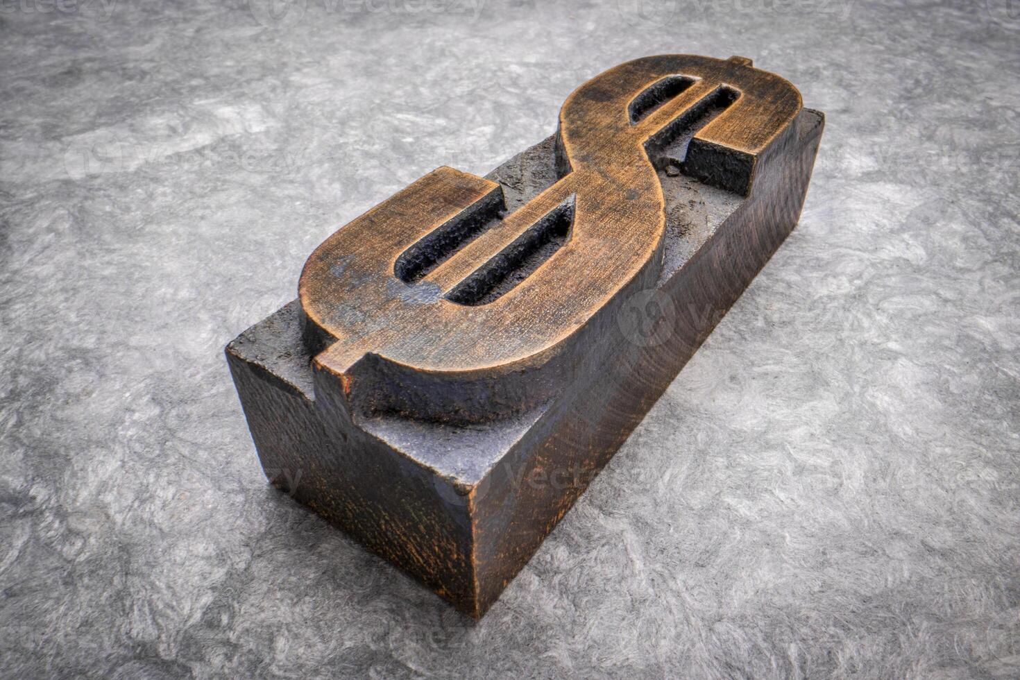 dollar symbol in letterpress wood type photo