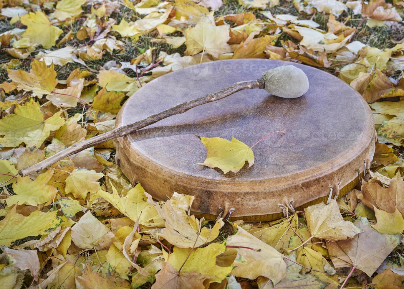 shaman frame drum with a beater photo