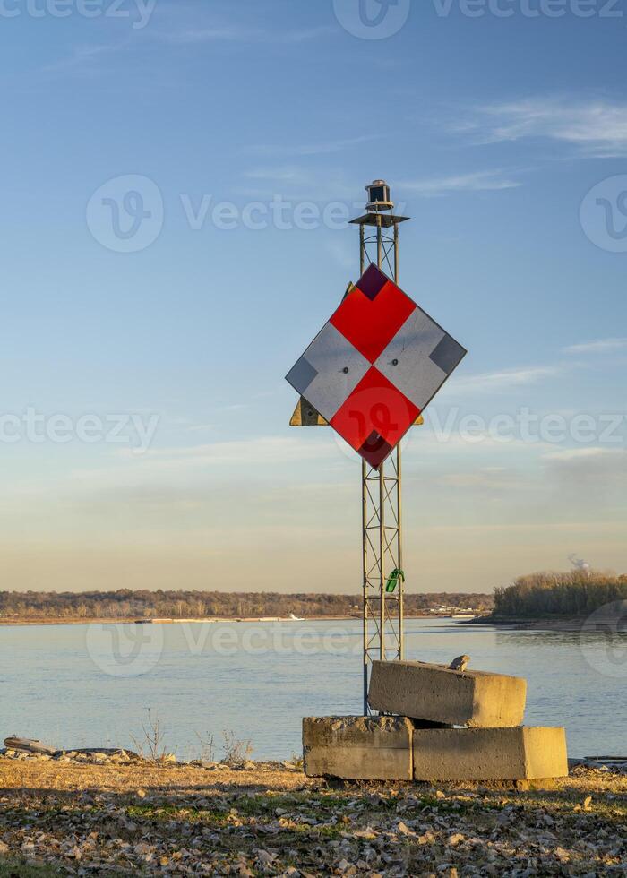 navigational marker at the confluence of Mississippi and Ohio Rivers below Cairo, IL photo