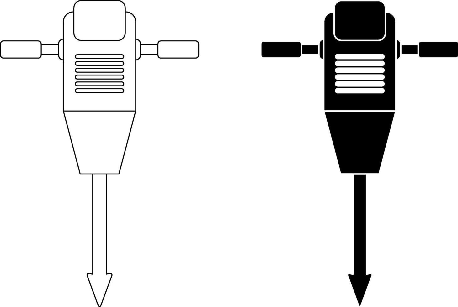 contorno silueta martillo neumático icono conjunto vector