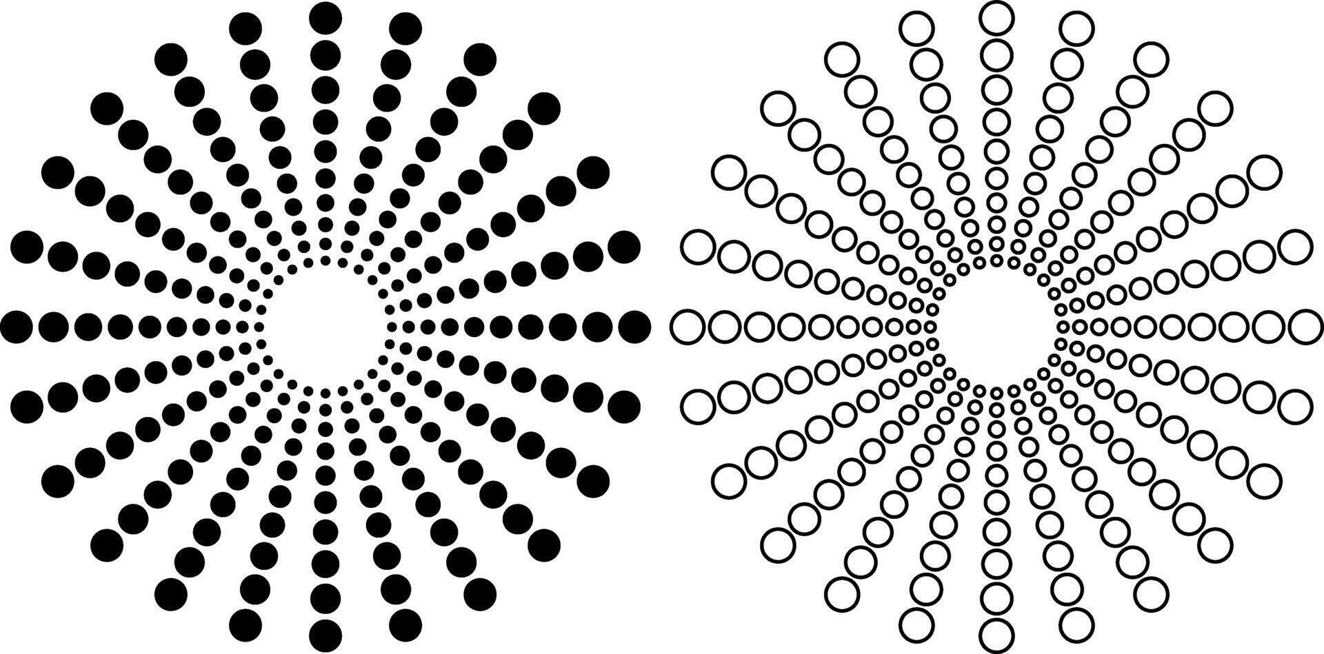 outline silhouette concentric dots radial set vector