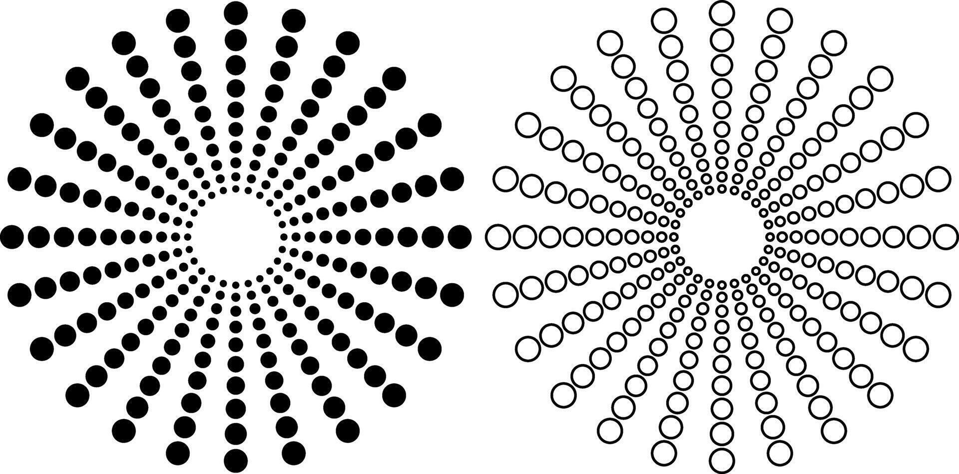 outline silhouette concentric dots radial set vector