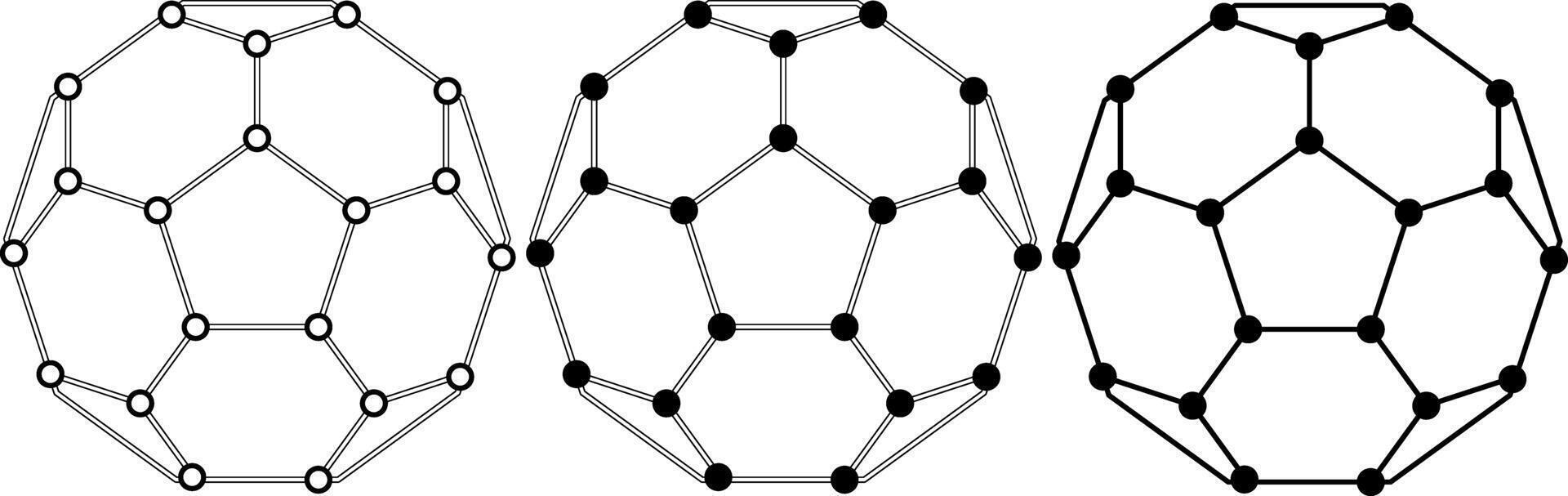 black white Buckminsterfullerene icon set vector