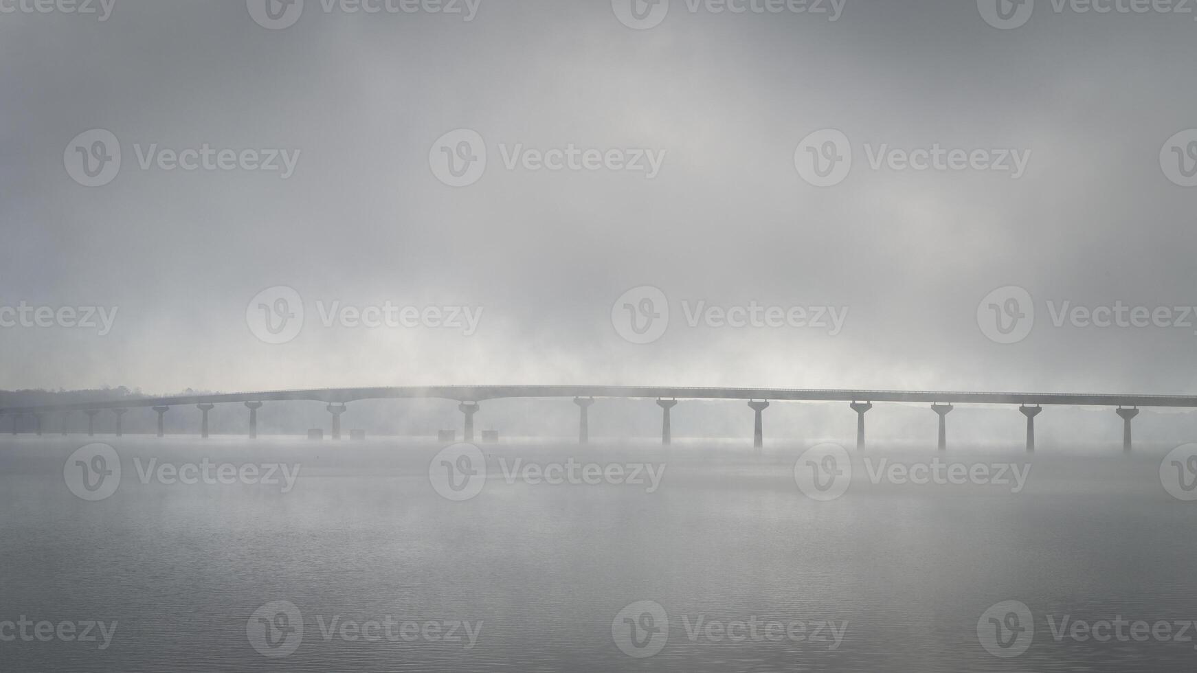 Natchez National Parkway - bridge over Tennessee River from Tennessee to Alabama, foggy November sunrise photo