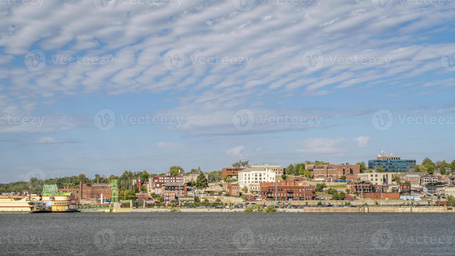 cityscape panorama of Alton in Illinois on a shore of the Mississippi River, a view from the Missouri shore photo