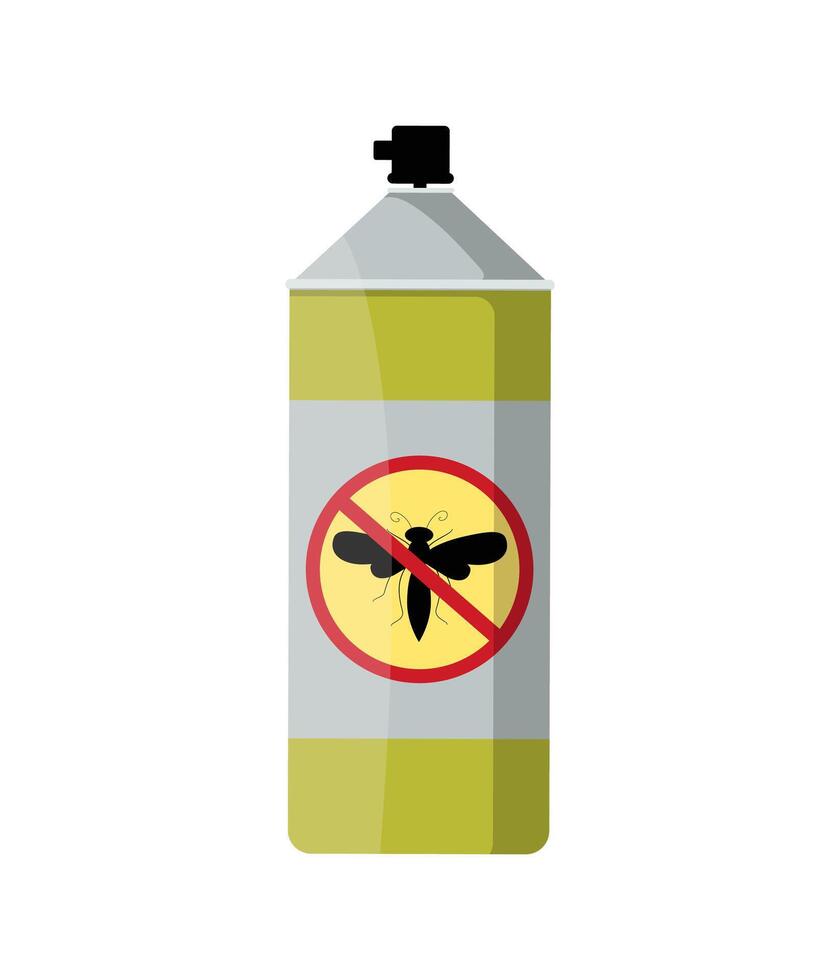 Aerosol, cylinder. Destruction of insects flies, mosquitoes, wasps. Harmful insects, home hygiene. Malaria control concept. Poisonous toxic insect repellent. vector