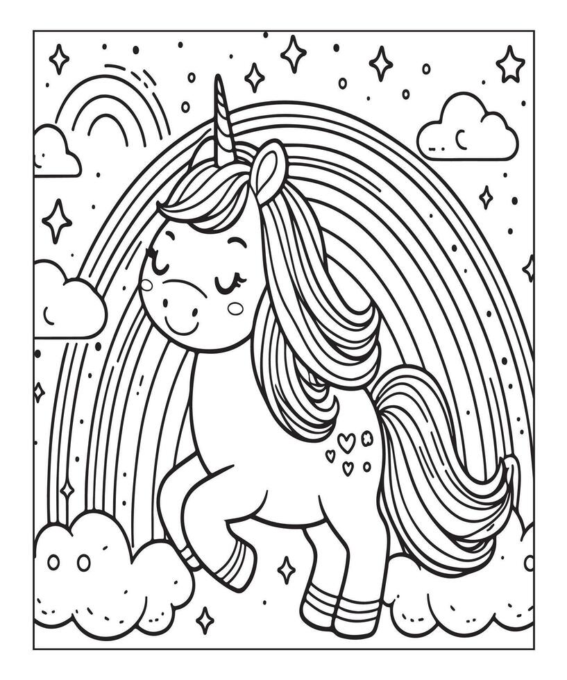 página para colorear de unicornio para niños vector